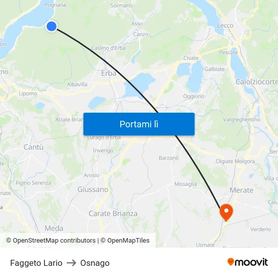 Faggeto Lario to Osnago map