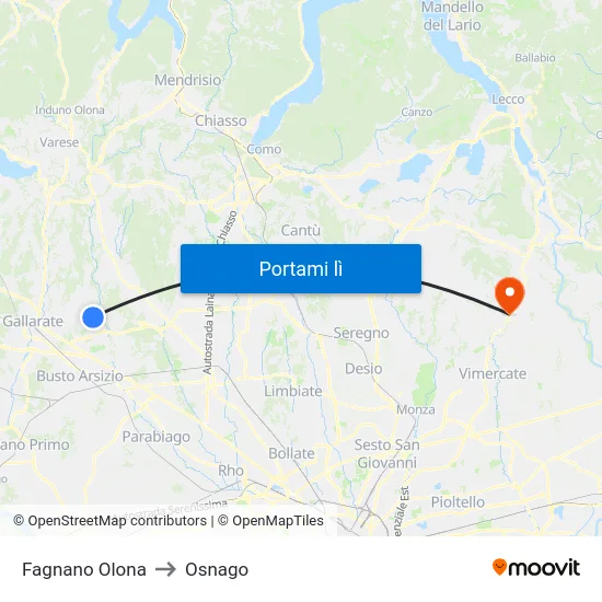 Fagnano Olona to Osnago map