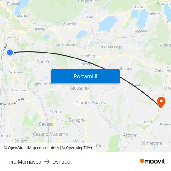 Fino Mornasco to Osnago map