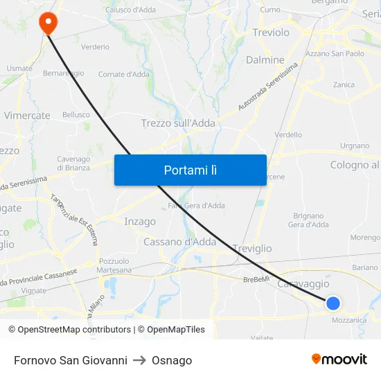 Fornovo San Giovanni to Osnago map