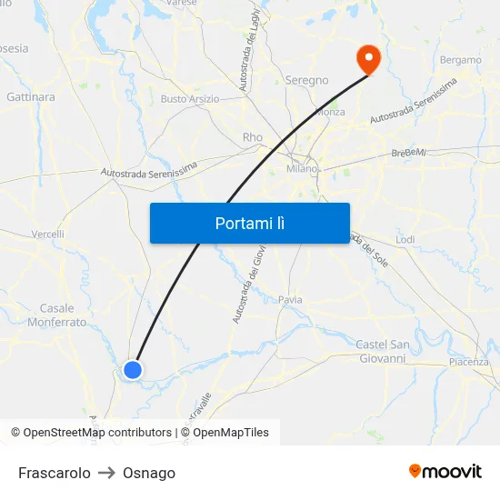 Frascarolo to Osnago map