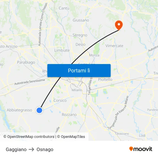 Gaggiano to Osnago map