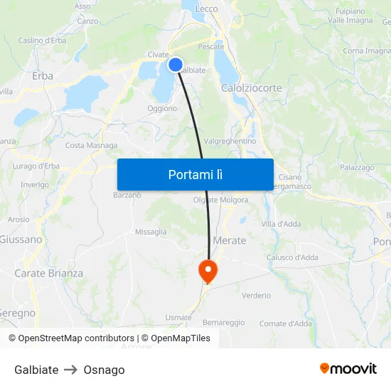 Galbiate to Osnago map