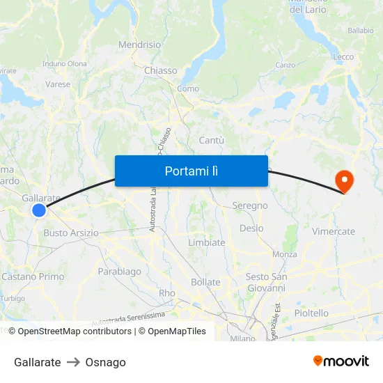 Gallarate to Osnago map