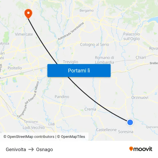 Genivolta to Osnago map