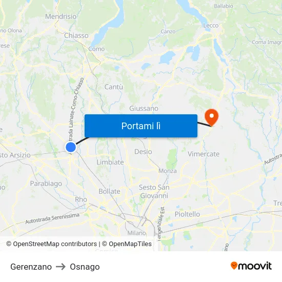 Gerenzano to Osnago map