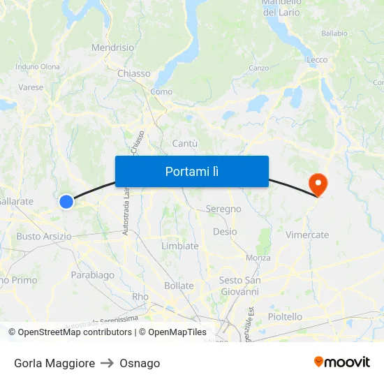 Gorla Maggiore to Osnago map