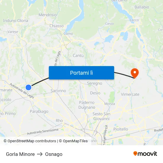 Gorla Minore to Osnago map