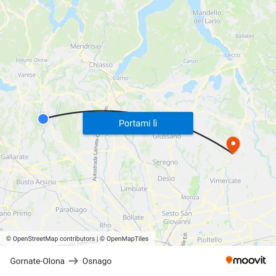 Gornate-Olona to Osnago map