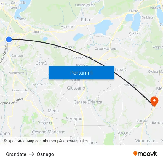 Grandate to Osnago map