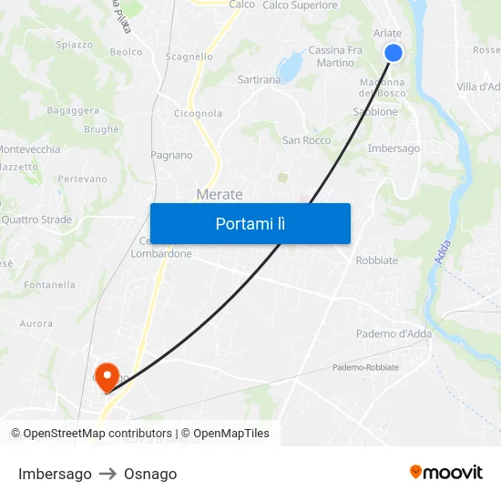 Imbersago to Osnago map