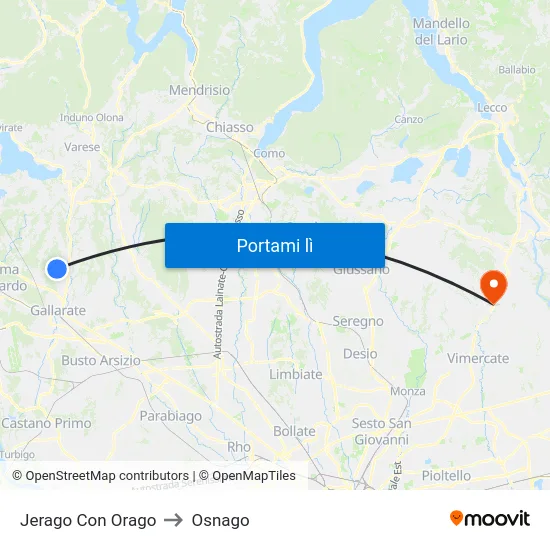 Jerago Con Orago to Osnago map
