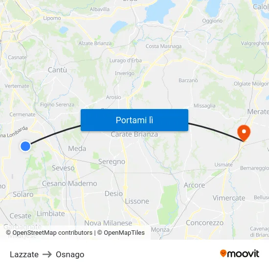 Lazzate to Osnago map