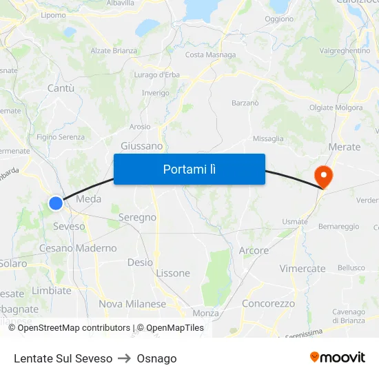 Lentate Sul Seveso to Osnago map