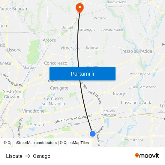 Liscate to Osnago map