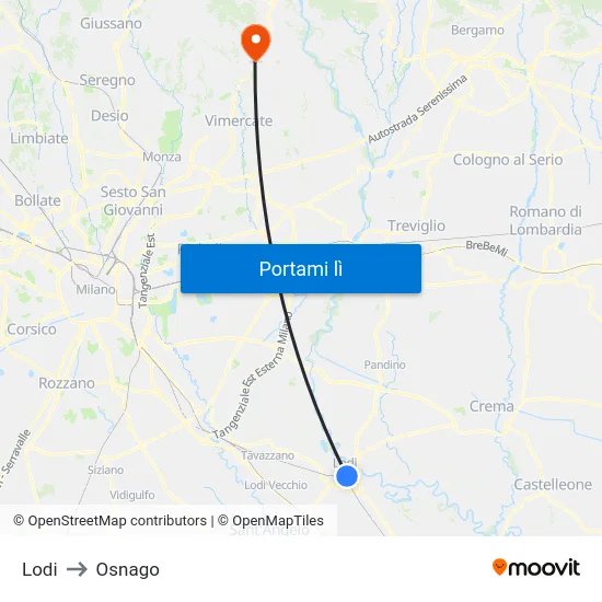 Lodi to Osnago map