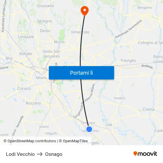 Lodi Vecchio to Osnago map