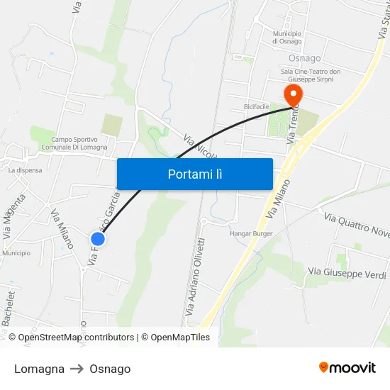 Lomagna to Osnago map