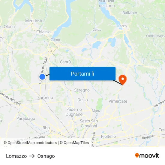 Lomazzo to Osnago map