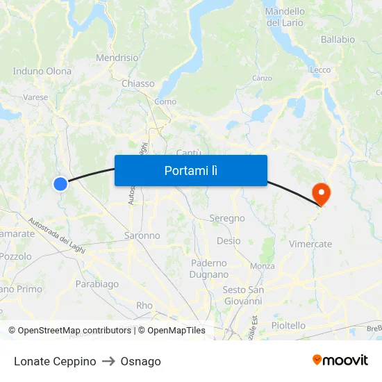 Lonate Ceppino to Osnago map