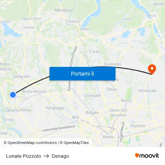 Lonate Pozzolo to Osnago map