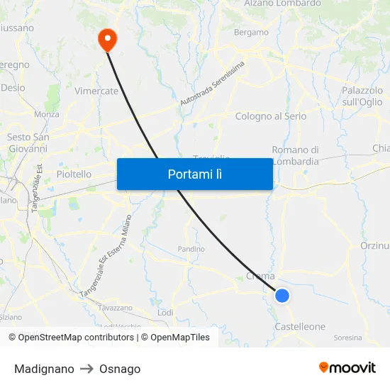 Madignano to Osnago map