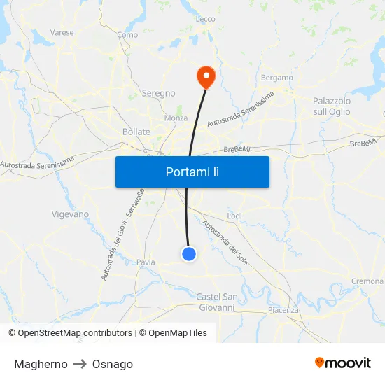 Magherno to Osnago map