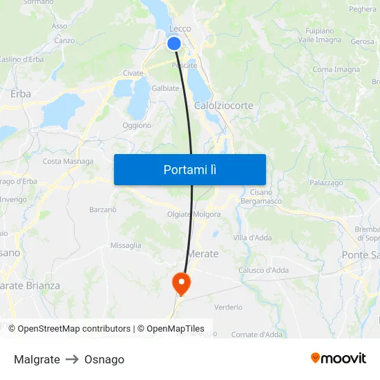 Malgrate to Osnago map