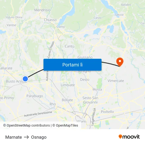 Marnate to Osnago map