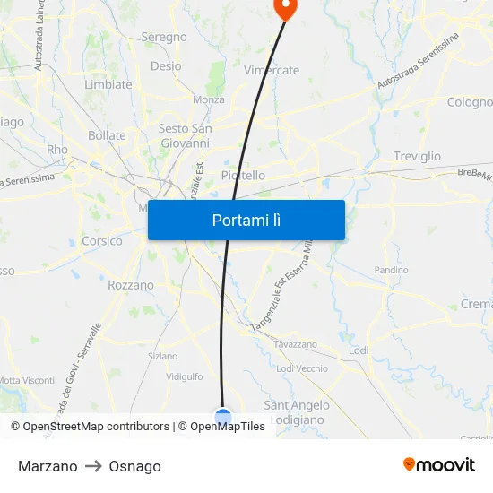 Marzano to Osnago map