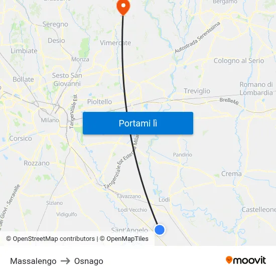 Massalengo to Osnago map