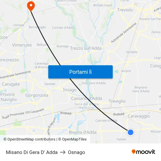 Misano Di Gera D' Adda to Osnago map