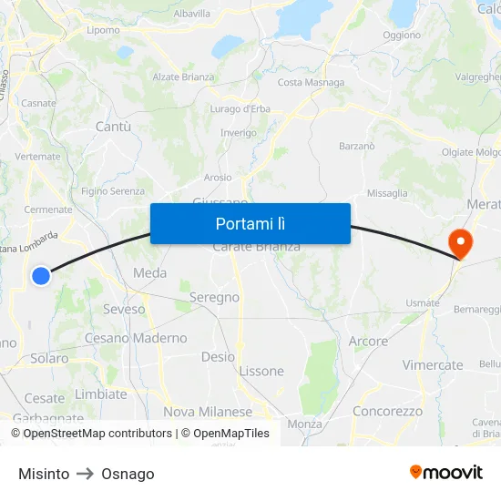 Misinto to Osnago map