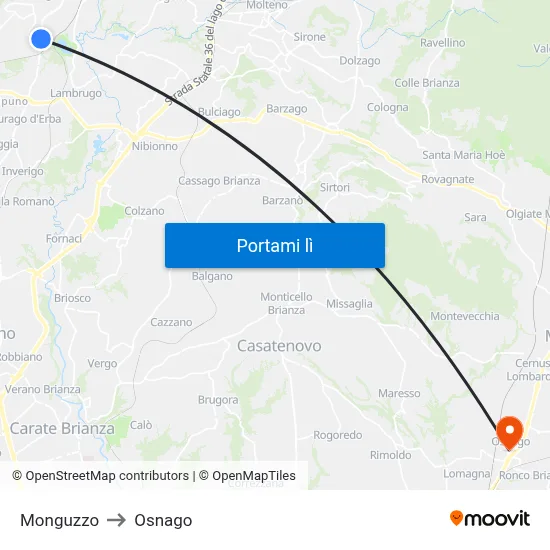 Monguzzo to Osnago map