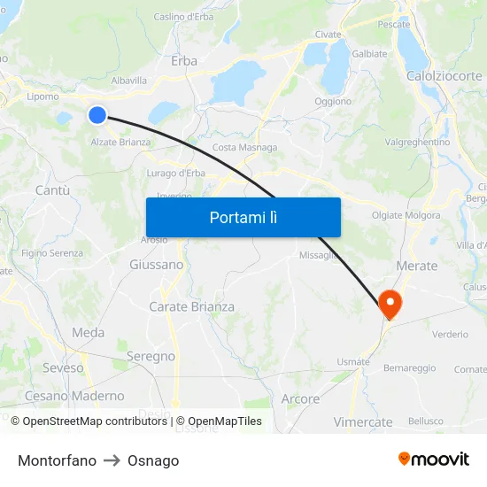 Montorfano to Osnago map