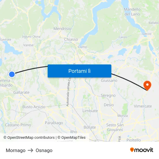 Mornago to Osnago map