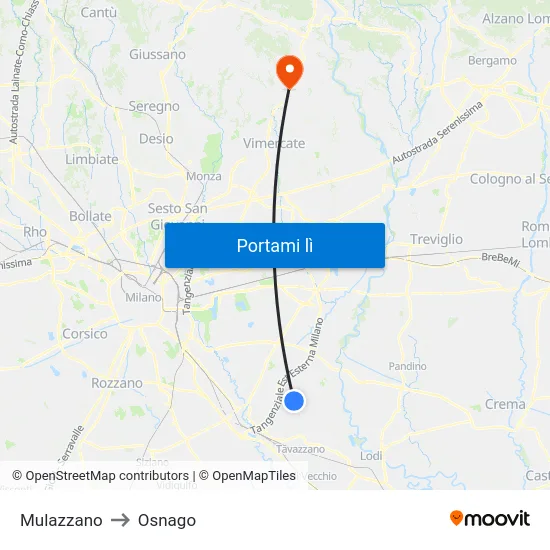 Mulazzano to Osnago map