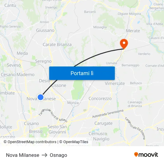 Nova Milanese to Osnago map