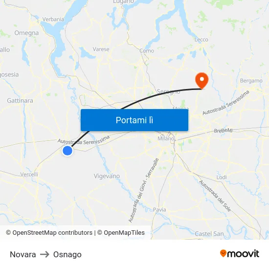 Novara to Osnago map