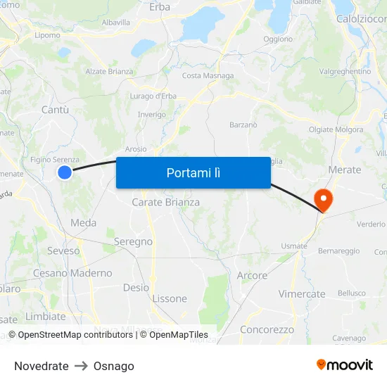 Novedrate to Osnago map