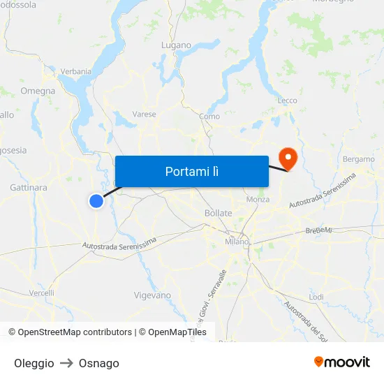 Oleggio to Osnago map