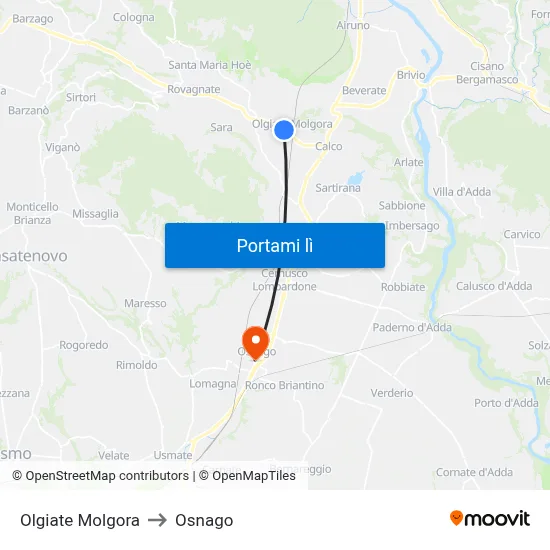 Olgiate Molgora to Osnago map