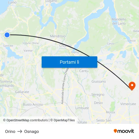 Orino to Osnago map