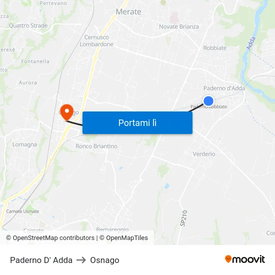 Paderno D' Adda to Osnago map