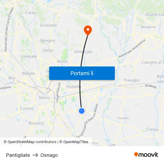 Pantigliate to Osnago map