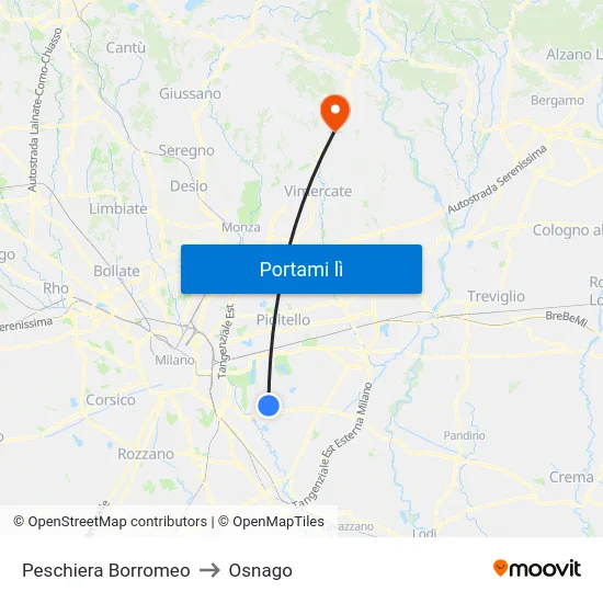 Peschiera Borromeo to Osnago map