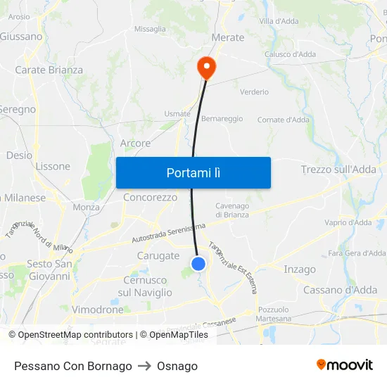 Pessano Con Bornago to Osnago map
