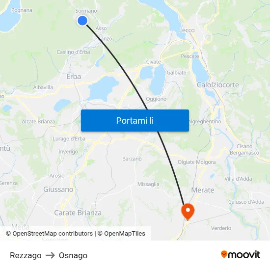 Rezzago to Osnago map
