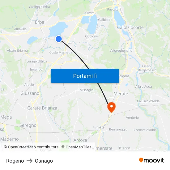 Rogeno to Osnago map