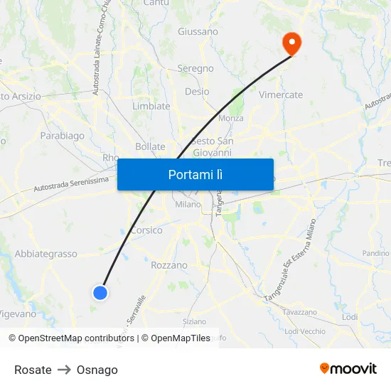 Rosate to Osnago map